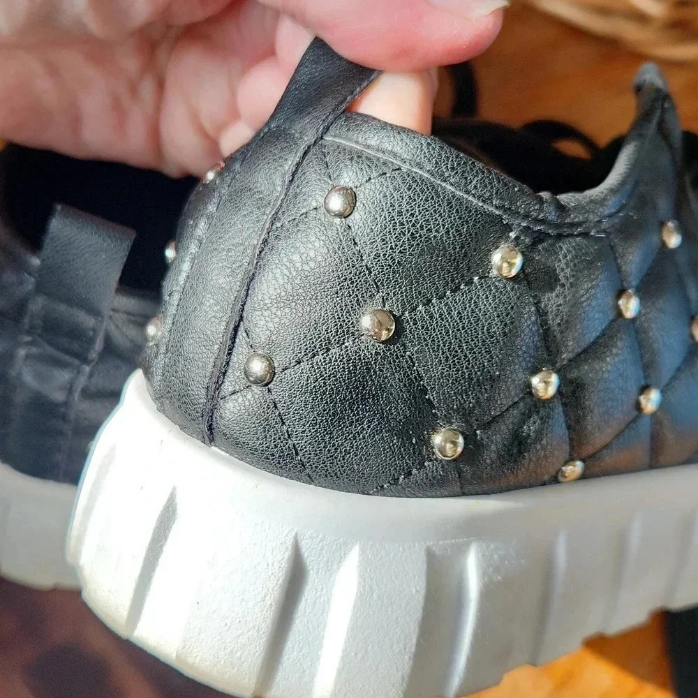 Quilted Embellished Sneakers sz 10‎ Black edgy punk - Picture 12 of 15